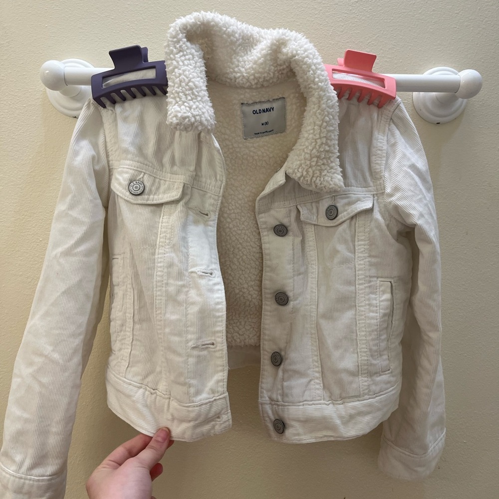 GIRLS M(8) WHITE SHERPA JEAN JACKET